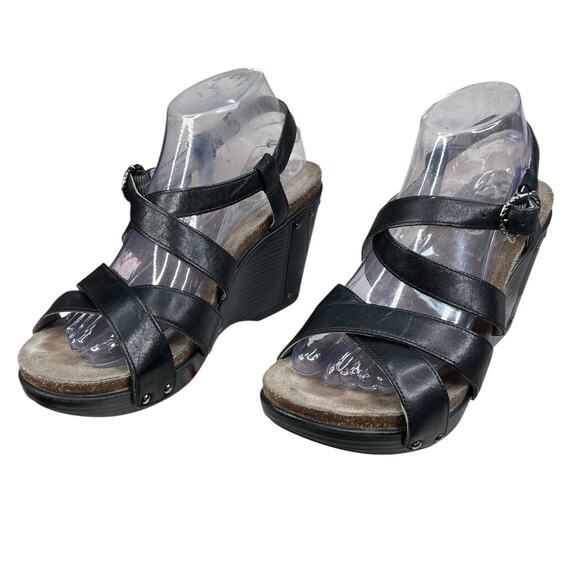 Dansko Women's Frida Black Leather Strappy Wedge Sandal Size 40 US 9.5/10 - Picture 6 of 11
